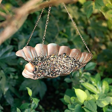 Glitzhome 19.5"H Multifunctional Metal Faux Copper Patina Finish Birdfeeder