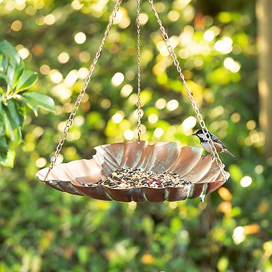 Glitzhome 19.5"H Multifunctional Metal Faux Copper Patina Finish Birdfeeder