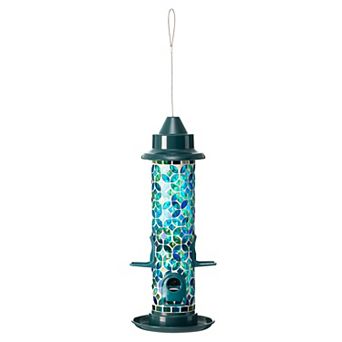 Glitzhome 20''H Glass Tall Hanging Blue/Green Mosaic Birdfeeder
