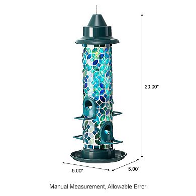 Glitzhome 20''H Glass Tall Hanging Blue/Green Mosaic Birdfeeder