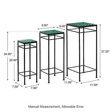 Glitzhome Set of 3 Sqaure Nesting Planter Stands with Ceramic Tiles Table Top