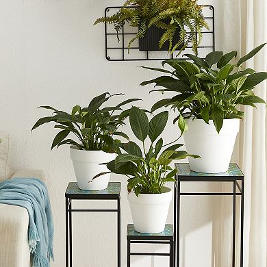 Glitzhome Set of 3 Sqaure Nesting Planter Stands with Ceramic Tiles Table Top