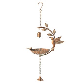 Glitzhome 25"H Metal Faux Copper Patina Finish Hummingbird Hanging Birdfeeder
