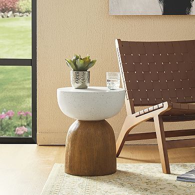 Glitzhome 17.75"H MGO Geometric Faux Terrazzo and Wood Texture Garden Stool