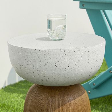 Glitzhome 17.75"H MGO Geometric Faux Terrazzo and Wood Texture Garden Stool