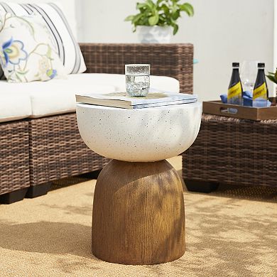 Glitzhome 17.75"H MGO Geometric Faux Terrazzo and Wood Texture Garden Stool