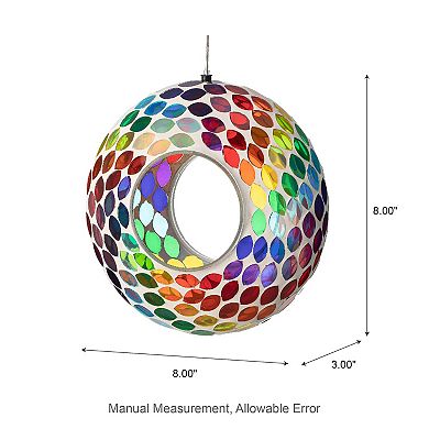 Glitzhome 8''D Handcrafted Glass Round Hanging Multi-Color Mosaic Birdfeeder