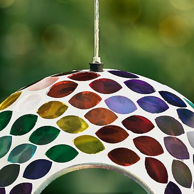 Glitzhome 8''D Handcrafted Glass Round Hanging Multi-Color Mosaic Birdfeeder