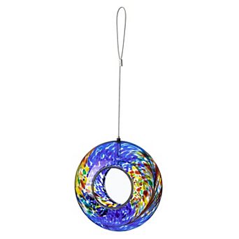 Glitzhome 7.75''D Glass Round Hanging Multi-Color Mosaic Birdfeeder