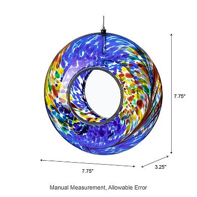 Glitzhome 7.75''D Glass Round Hanging Multi-Color Mosaic Birdfeeder