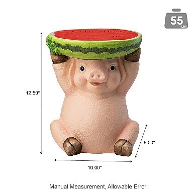 Glitzhome 12.5"H MGO Novelty Pig Hold a Watermelon Decorative Garden Stool