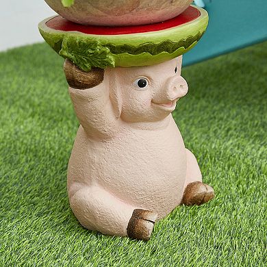 Glitzhome 12.5"H MGO Novelty Pig Hold a Watermelon Decorative Garden Stool