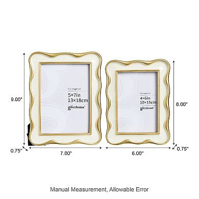 Glitzhome Set of 2 White with Gold Wavy Edge Resin Tabletop Picture Frames