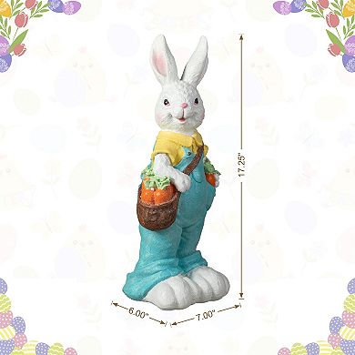 Glitzhome 17.25"H Easter Table Decor, Resin Bunny Boy Spring Table Decor with Carrot