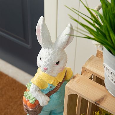Glitzhome 17.25"H Easter Table Decor, Resin Bunny Boy Spring Table Decor with Carrot