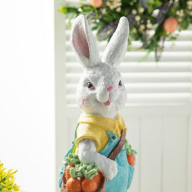Glitzhome 17.25"H Easter Table Decor, Resin Bunny Boy Spring Table Decor with Carrot