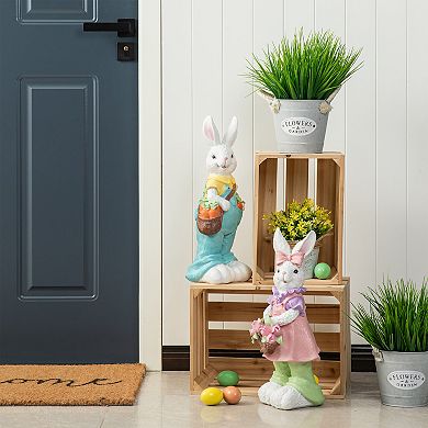 Glitzhome 17.25"H Easter Table Decor, Resin Bunny Boy Spring Table Decor with Carrot