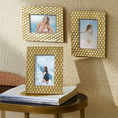 Glitzhome Set of 3 Gold Honeycomb Resin Tabletop Picture Frames