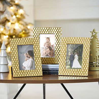 Glitzhome Set of 3 Gold Honeycomb Resin Tabletop Picture Frames