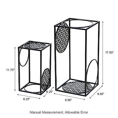 Glitzhome Set of 2 Black Metal Wire Rectangular Nesting Planter Stand