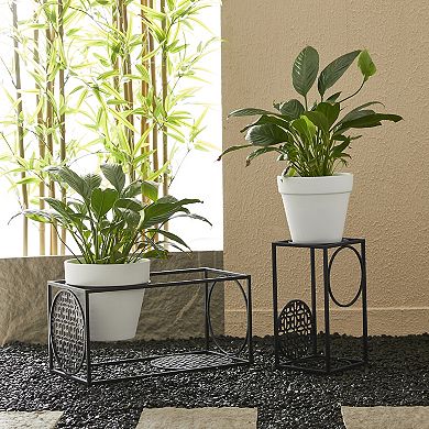 Glitzhome Set of 2 Black Metal Wire Rectangular Nesting Planter Stand