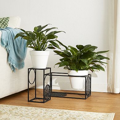 Glitzhome Set of 2 Black Metal Wire Rectangular Nesting Planter Stand