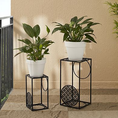 Glitzhome Set of 2 Black Metal Wire Rectangular Nesting Planter Stand
