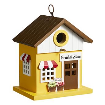 Glitzhome 9.5"H Solid Wood Yellow General Store Decorative Garden Birdhouse