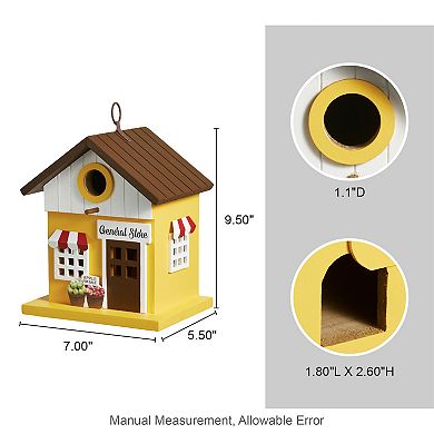Glitzhome 9.5"H Solid Wood Yellow General Store Decorative Garden Birdhouse