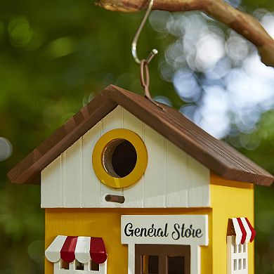 Glitzhome 9.5"H Solid Wood Yellow General Store Decorative Garden Birdhouse