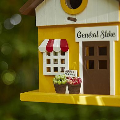 Glitzhome 9.5"H Solid Wood Yellow General Store Decorative Garden Birdhouse