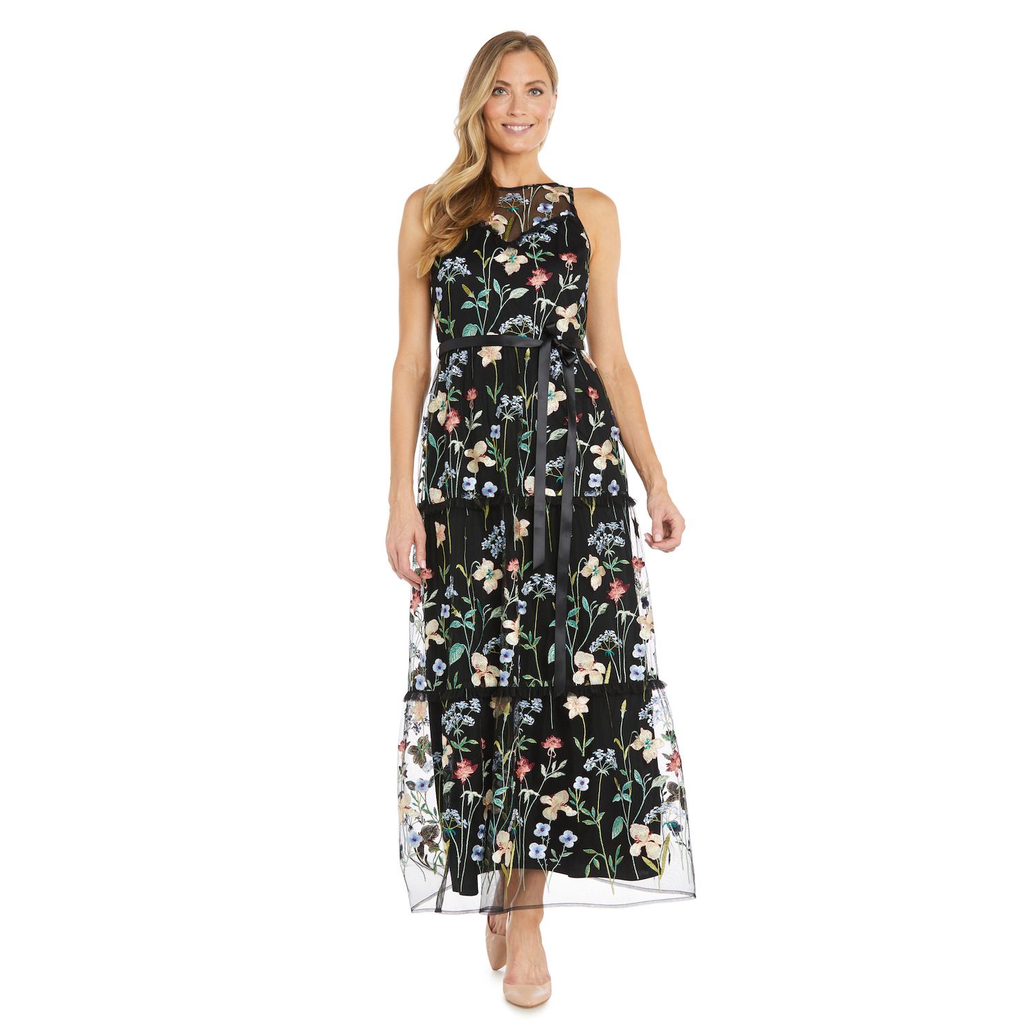 Женские платья R&M Richards Long Floral Dress with Satin Sash