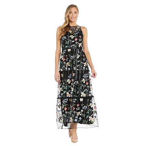 Женские платья R&M Women's R&M Richards Long Floral Dress with Satin Sash