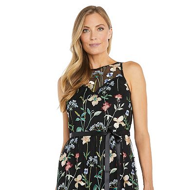 Women's R&M Richards Long Floral Dress with Satin Sash