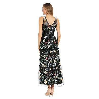 Women's R&M Richards Long Floral Dress with Satin Sash