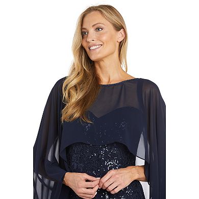 Women's R&M Richards Short Lace & Sequin Dress with Flyaway Capelet