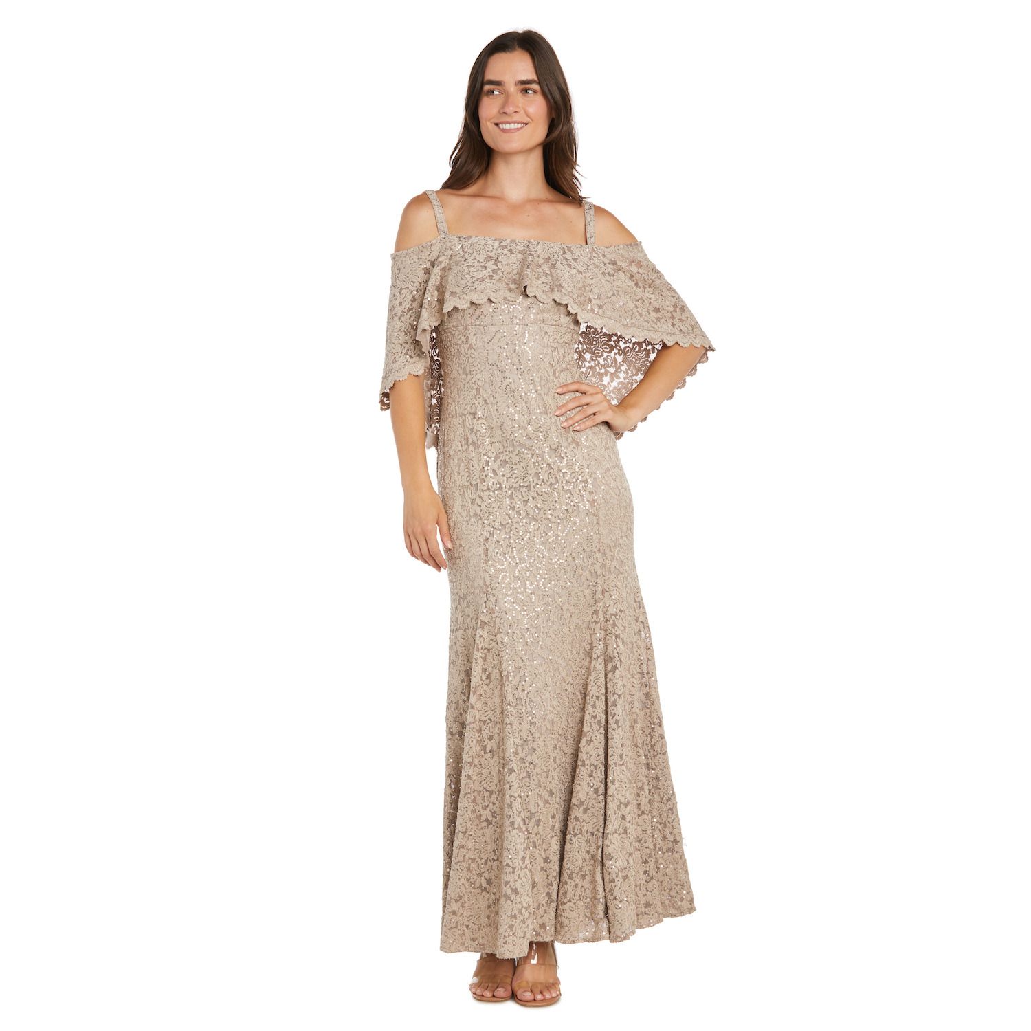 Женские платья R&M Richards Long Sequin Lace Mermaid Dress with Capelet