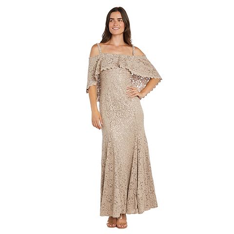 Женские платья R&M Women's R&M Richards Long Sequin Lace Mermaid Dress with Capelet