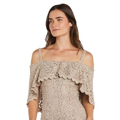 Women's R&M Richards Long Sequin Lace Mermaid Dress with Capelet