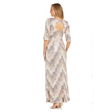 Women's R&M Richards Long Stretch Beaded V-Neck Dress