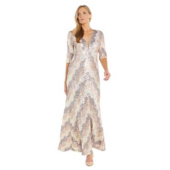 Women's R&M Richards Long Stretch Beaded V-Neck Dress