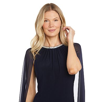 Women's R&M Richards Beaded Jewel Neck Long Sheath Dress & Long Cape