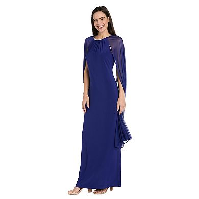 Women's R&M Richards Beaded Jewel Neck Long Sheath Dress & Long Cape
