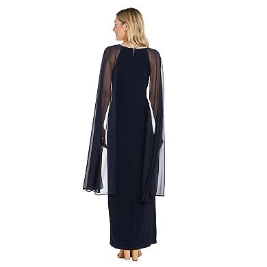 Women's R&M Richards Beaded Jewel Neck Long Sheath Dress & Long Cape