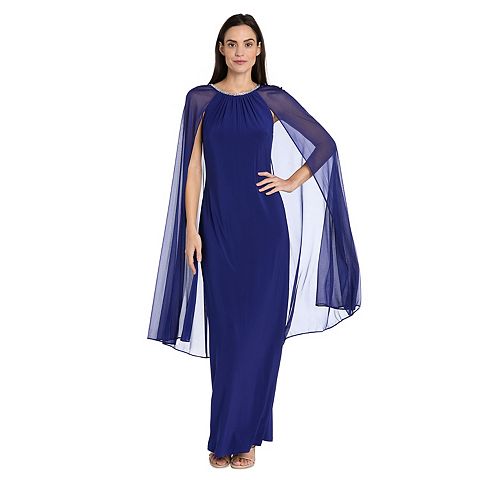 Женские платья R&M Women's R&M Richards Beaded Jewel Neck Long Sheath Dress & Long Cape