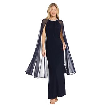 Women's R&M Richards Beaded Jewel Neck Long Sheath Dress & Long Cape