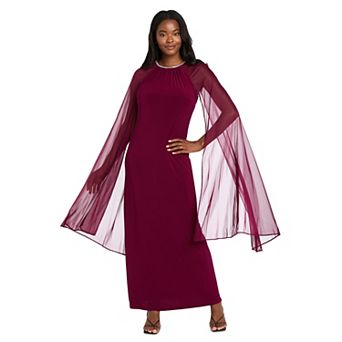 Women's R&M Richards Beaded Jewel Neck Long Sheath Dress & Long Cape
