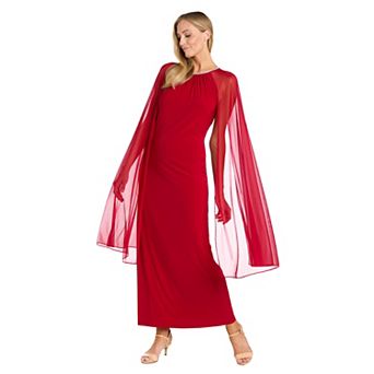 Women's R&M Richards Beaded Jewel Neck Long Sheath Dress & Long Cape