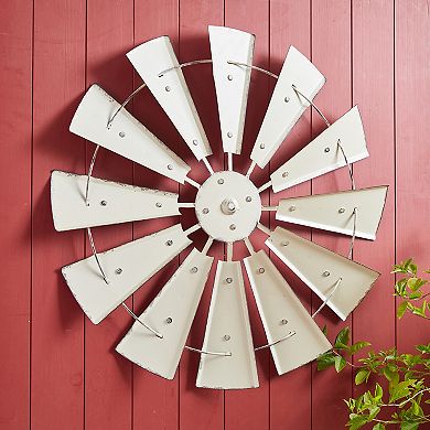 Glitzhome 28.50''D Vintage Beige Metal Wind Spinner Wall Décor