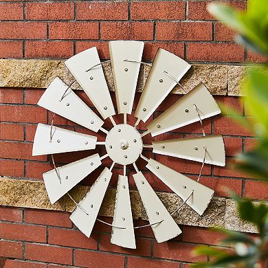 Glitzhome 28.50''D Vintage Beige Metal Wind Spinner Wall Décor